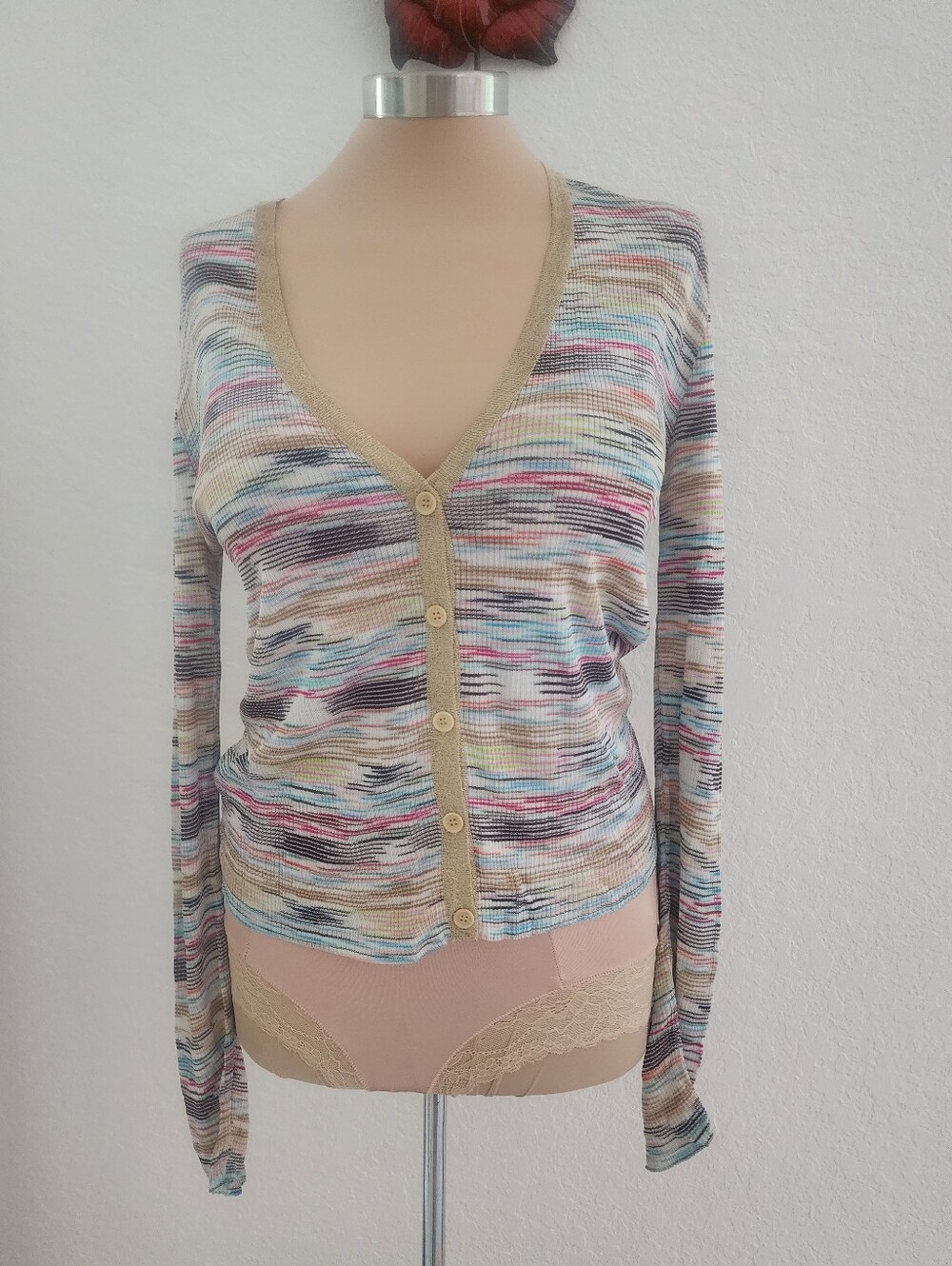 M MISSONO | Multicolor Striped V-Neck Button Cardigan